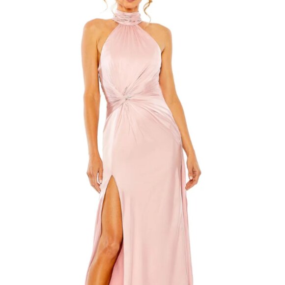MAC DUGGAL 11642 OPEN BACK HIGH NECK SIDE RUCHED SHELL PINK GOWN sz 10 - Picture 4 of 7
